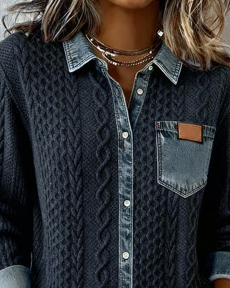 Camisa de Manga Larga con Detalles Denim