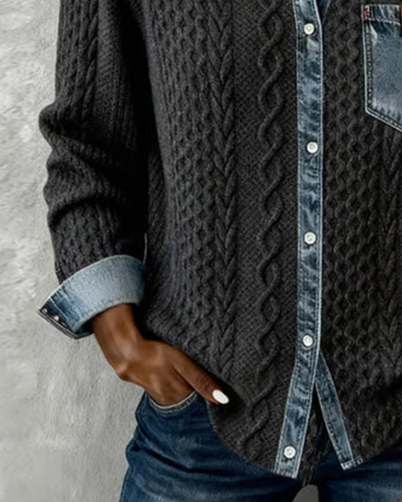 Camisa de Manga Larga con Detalles Denim