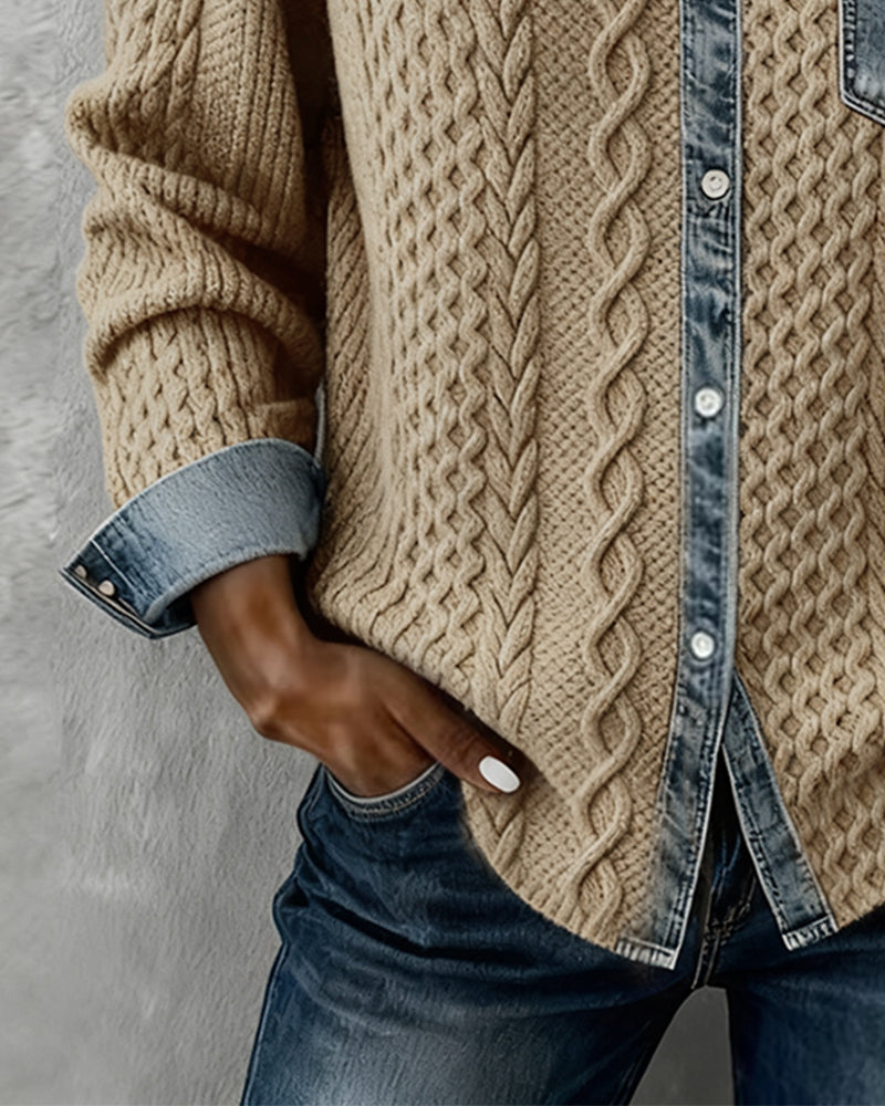 Camisa de Manga Larga con Detalles Denim