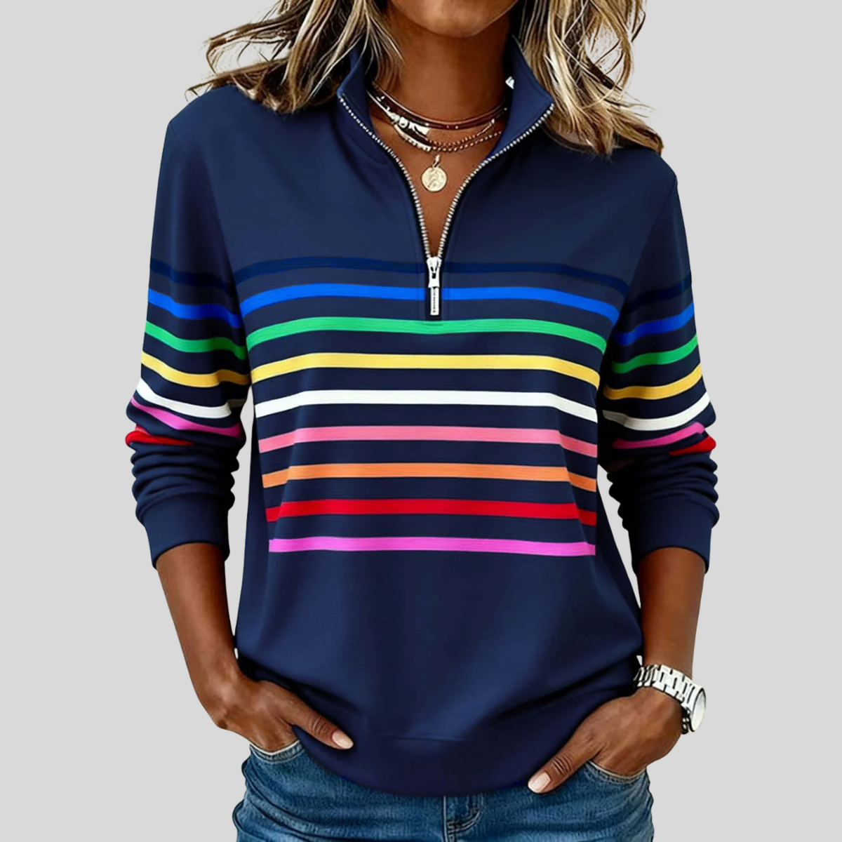 Prismette | Sudadera a Rayas Coloridas con Cremallera al Cuarto