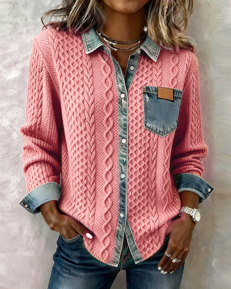 Camisa de Manga Larga con Detalles Denim