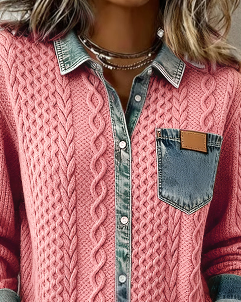 Camisa de Manga Larga con Detalles Denim