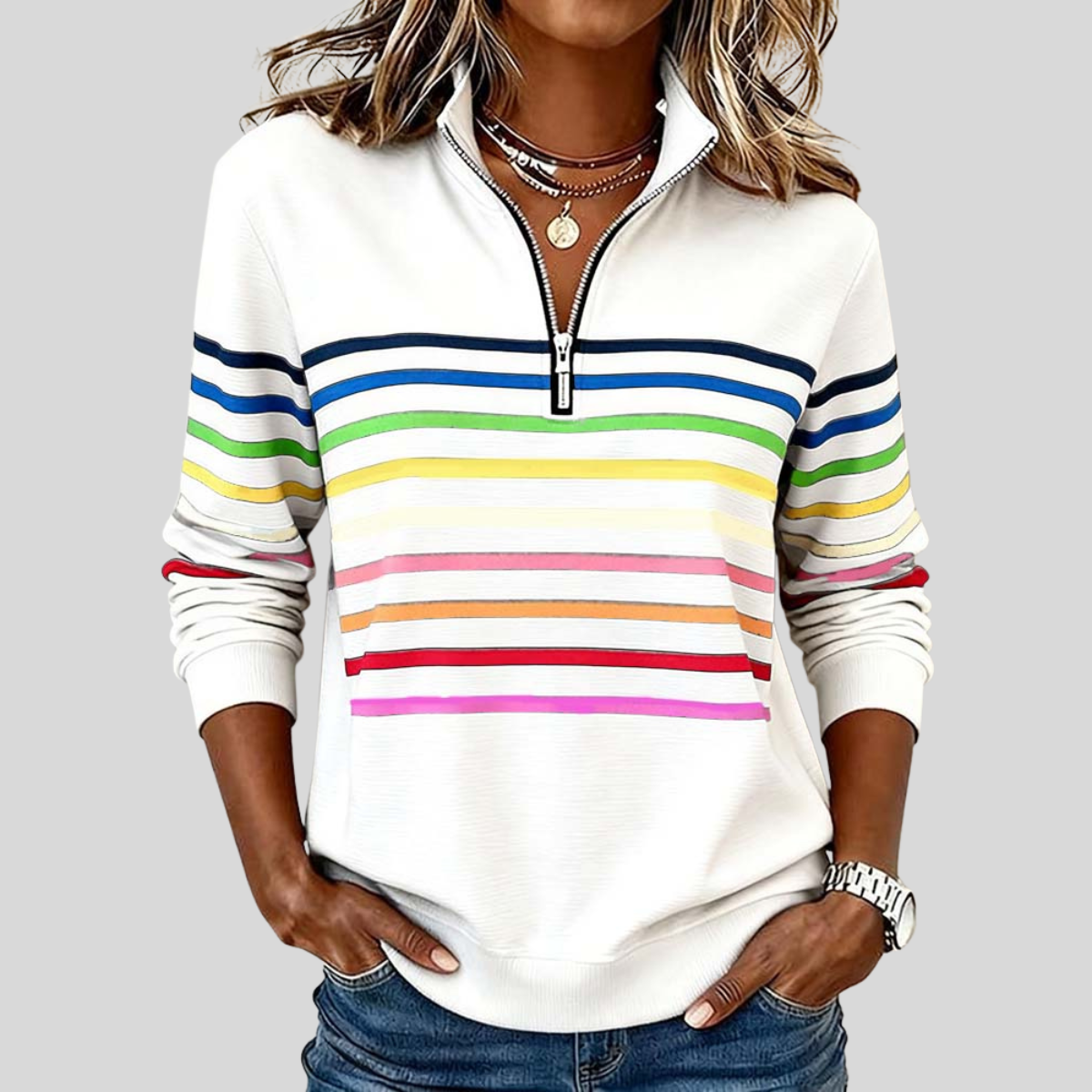 Prismette | Sudadera a Rayas Coloridas con Cremallera al Cuarto