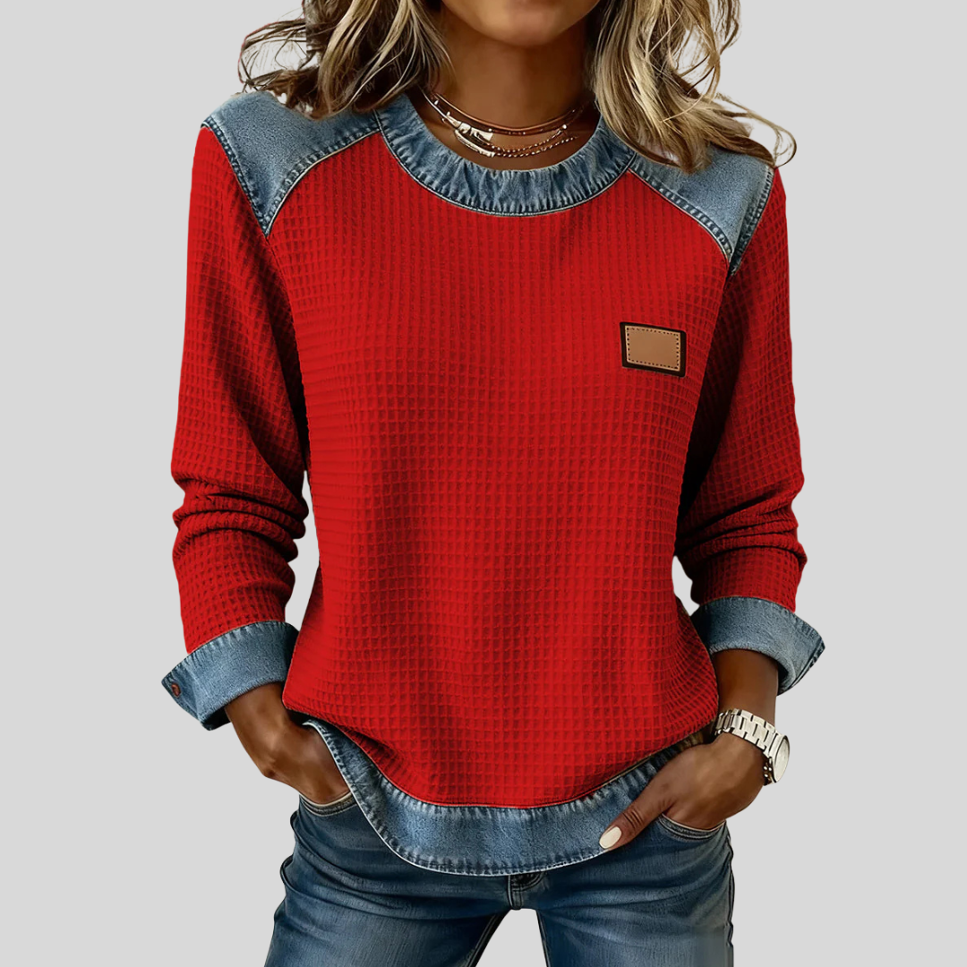 Delancine | Sudadera Waffle con Diseño Patchwork