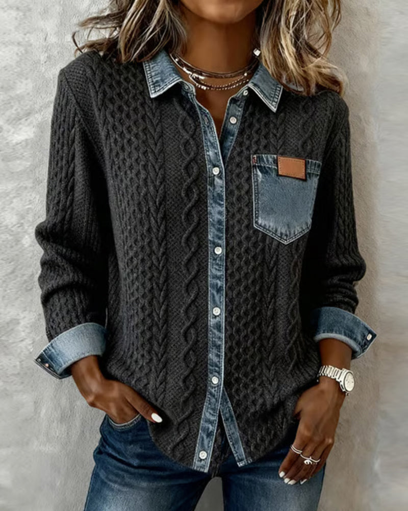Camisa de Manga Larga con Detalles Denim