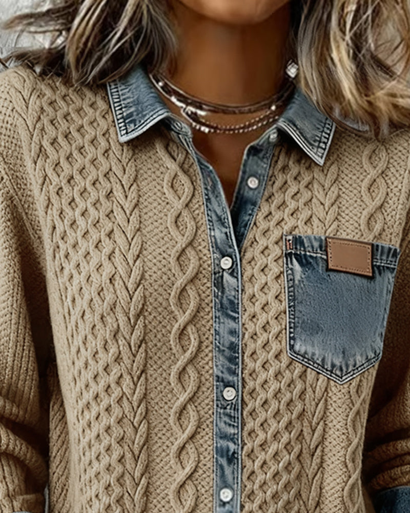 Camisa de Manga Larga con Detalles Denim