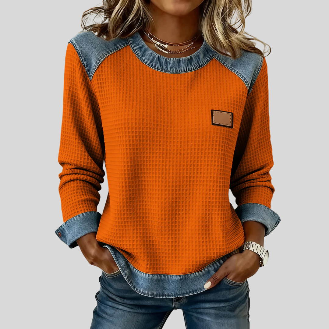 Delancine | Sudadera Waffle con Diseño Patchwork