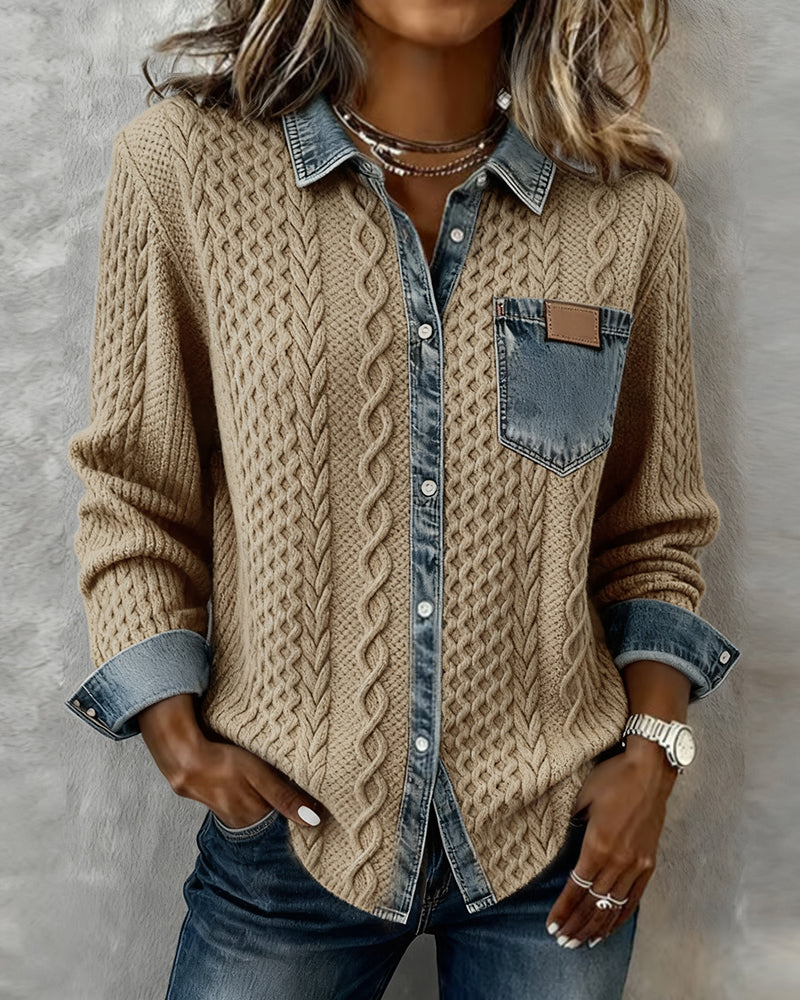 Camisa de Manga Larga con Detalles Denim