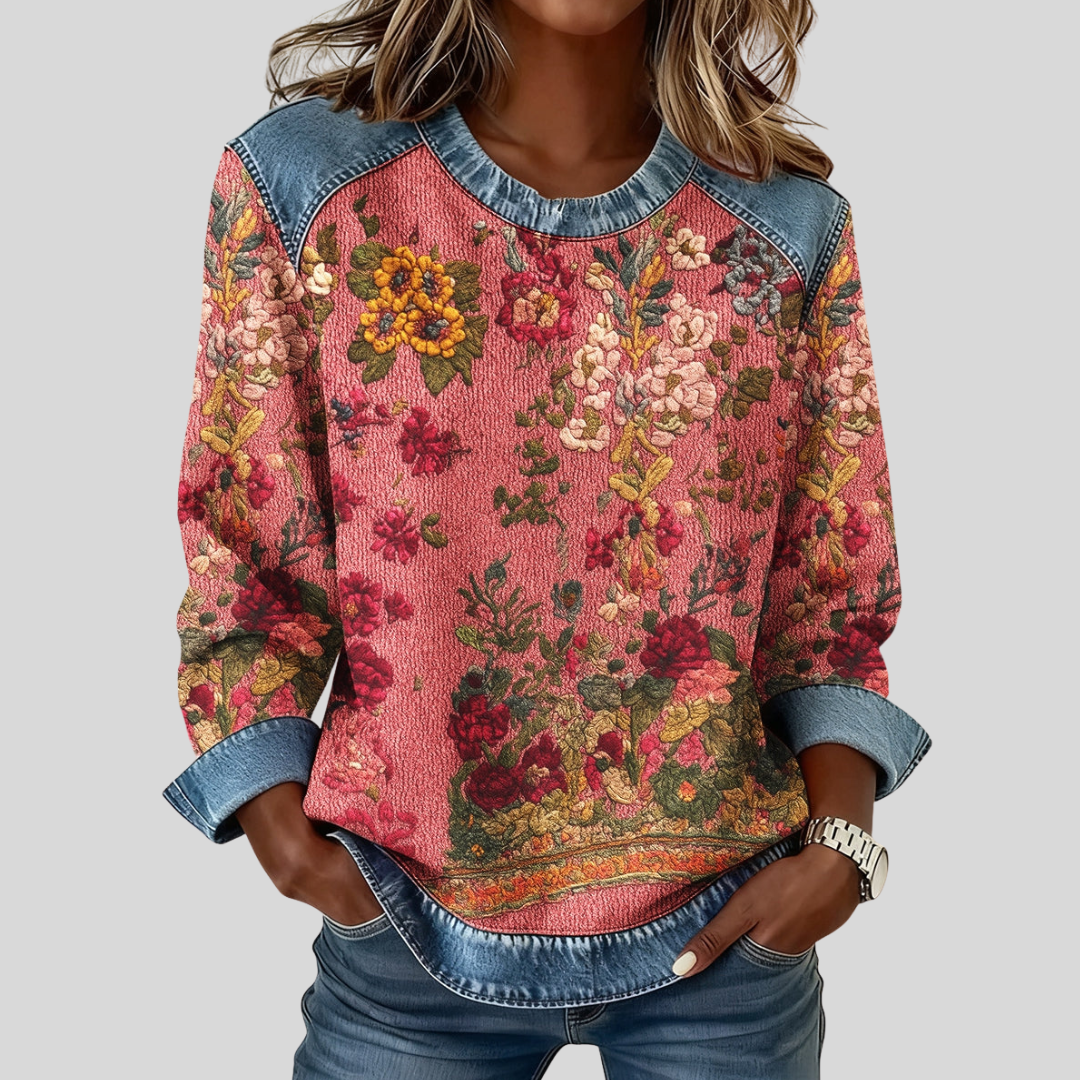 Orabelle | Sudadera con Estampado Floral y Detalle Denim