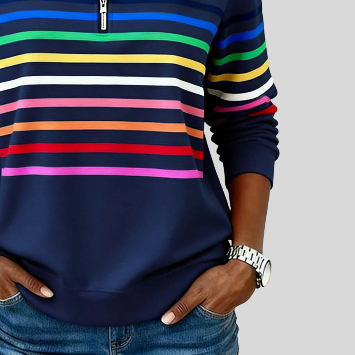 Prismette | Sudadera a Rayas Coloridas con Cremallera al Cuarto