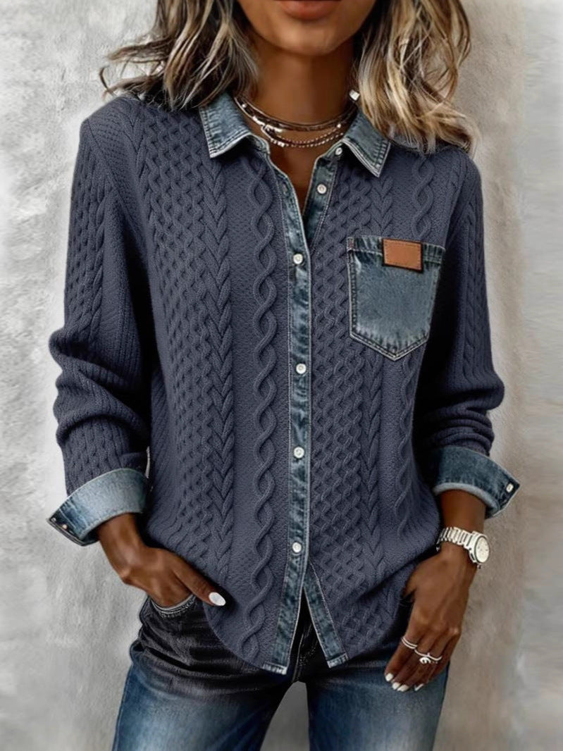 Camisa de Manga Larga con Detalles Denim