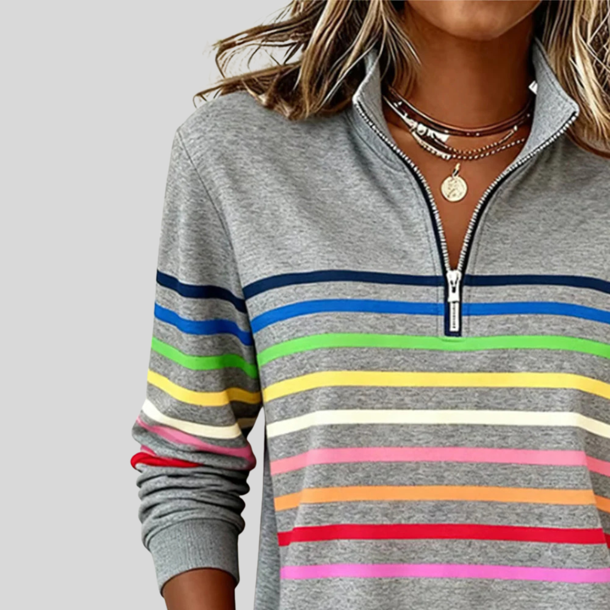 Prismette | Sudadera a Rayas Coloridas con Cremallera al Cuarto