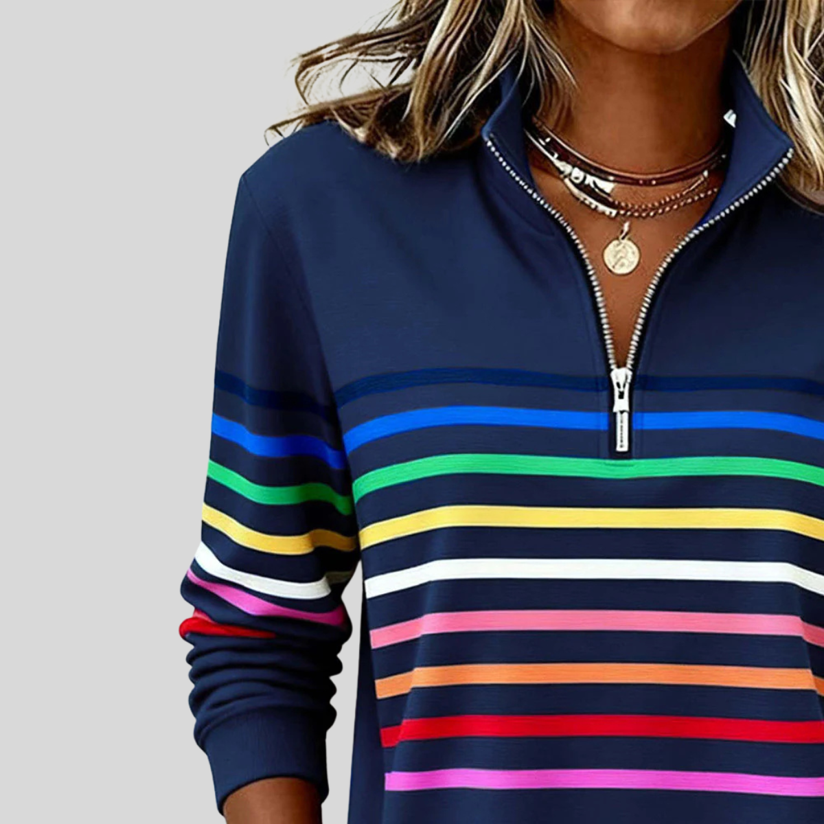 Prismette | Sudadera a Rayas Coloridas con Cremallera al Cuarto