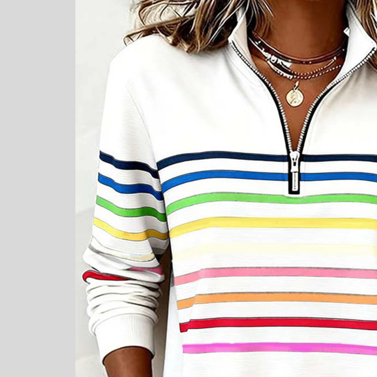 Prismette | Sudadera a Rayas Coloridas con Cremallera al Cuarto