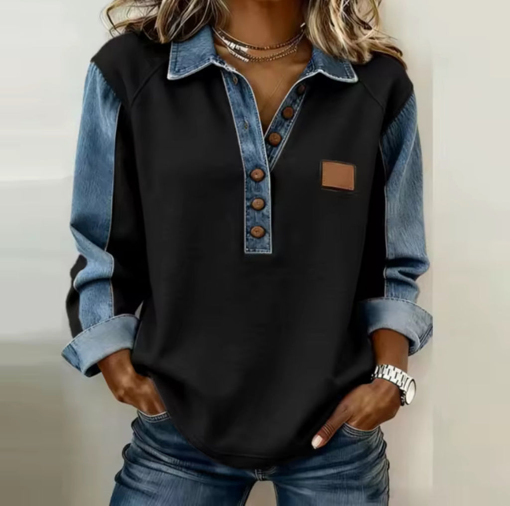 Voxanne | Pullover con Cuello Denim