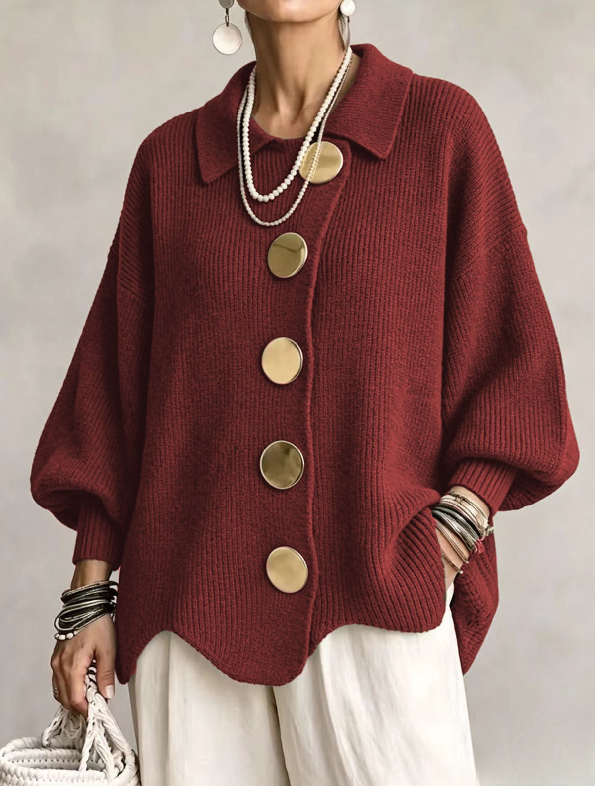 Victoire | Cárdigan oversize con botones dorados grandes