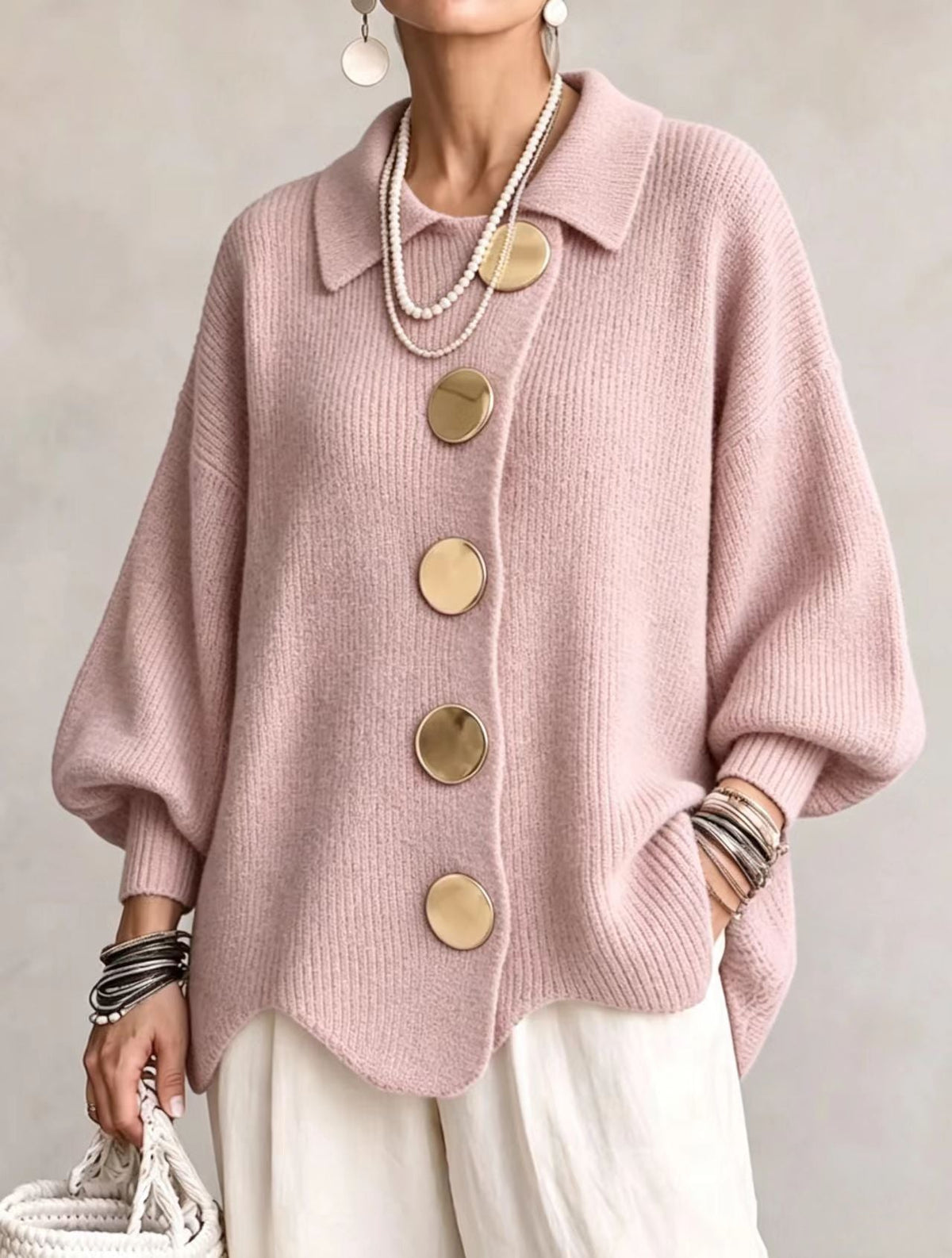Victoire | Cárdigan oversize con botones dorados grandes