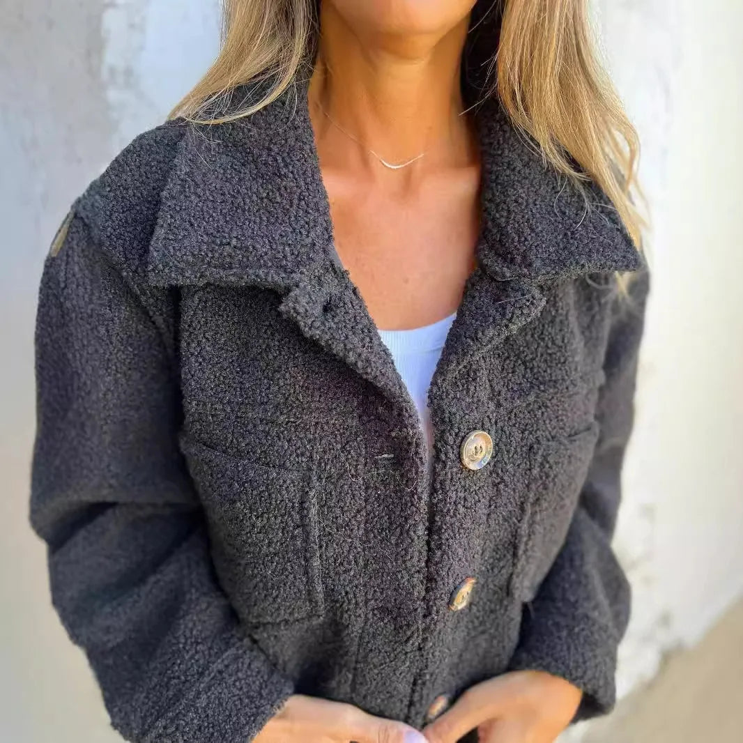 Chaqueta de borreguito gris oscuro