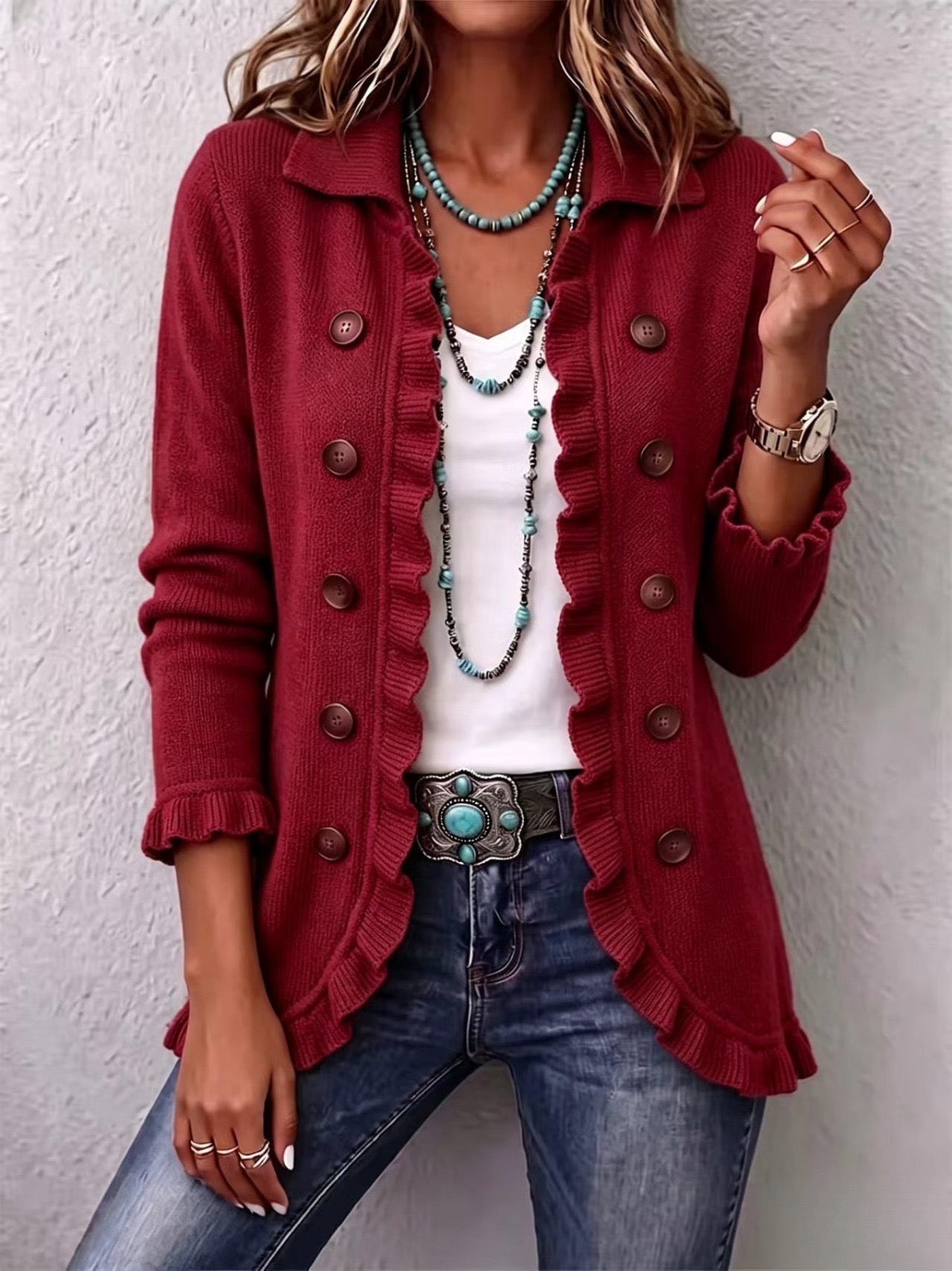 Rosalía | Chaqueta de Punto Rojo Rubí Vintage