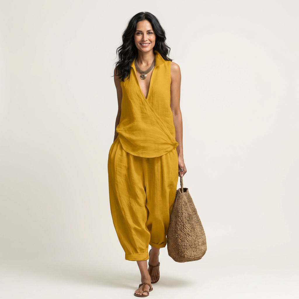 Ana  | Conjunto de top cruzado y pantalón de pierna ancha