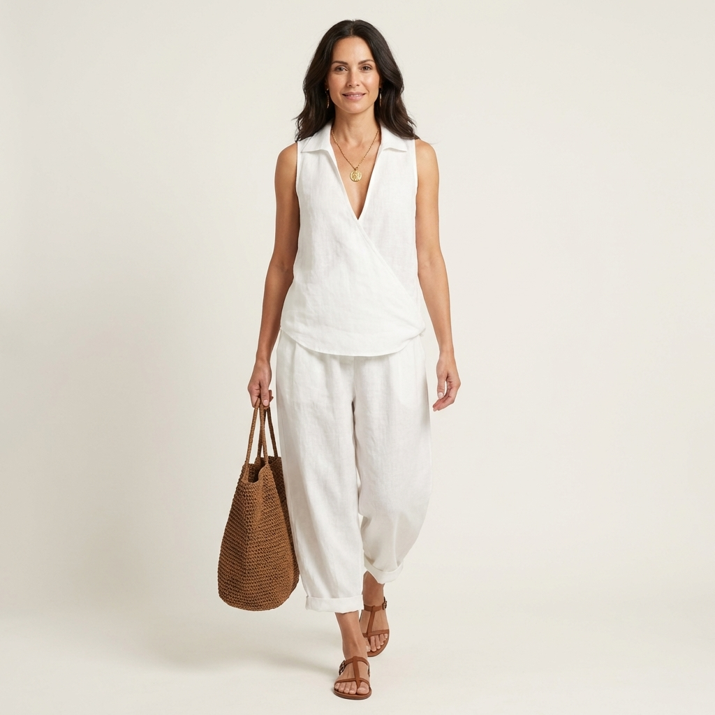 Ana  | Conjunto de top cruzado y pantalón de pierna ancha