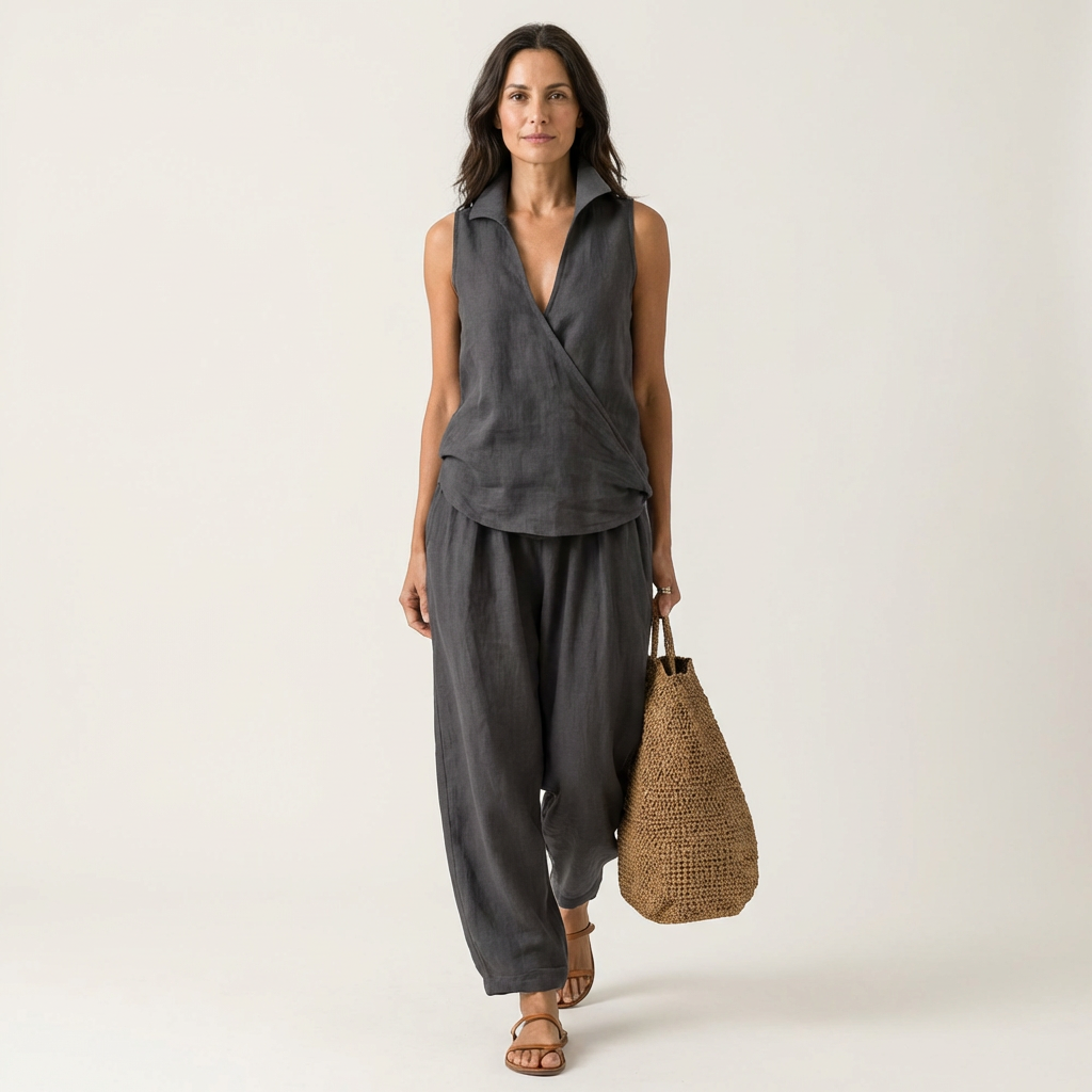 Ana  | Conjunto de top cruzado y pantalón de pierna ancha