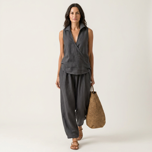 Ana | Conjunto de top cruzado y pantalón de pierna ancha