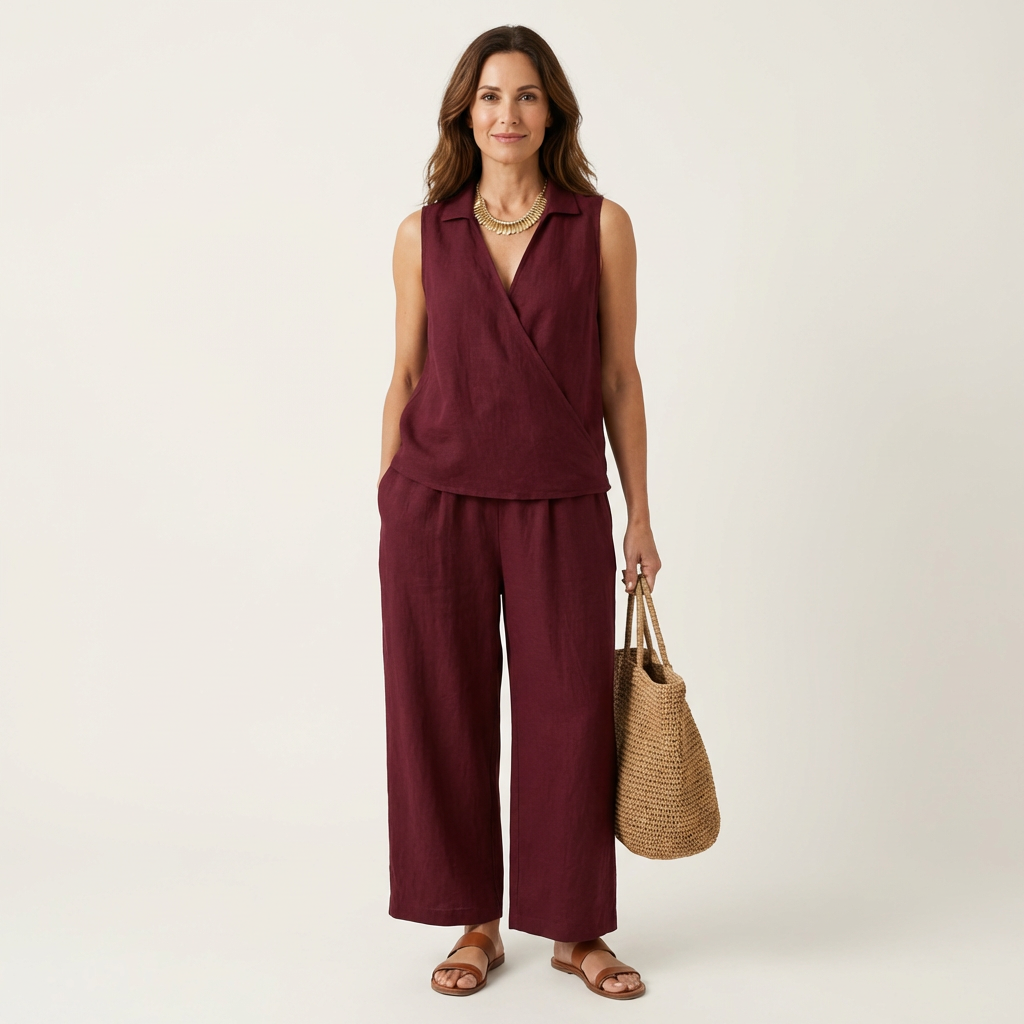 Ana  | Conjunto de top cruzado y pantalón de pierna ancha