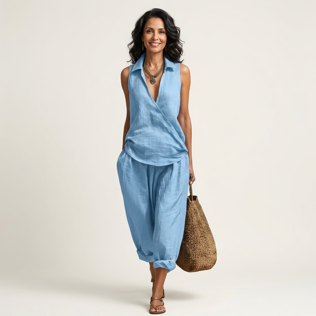 Ana  | Conjunto de top cruzado y pantalón de pierna ancha