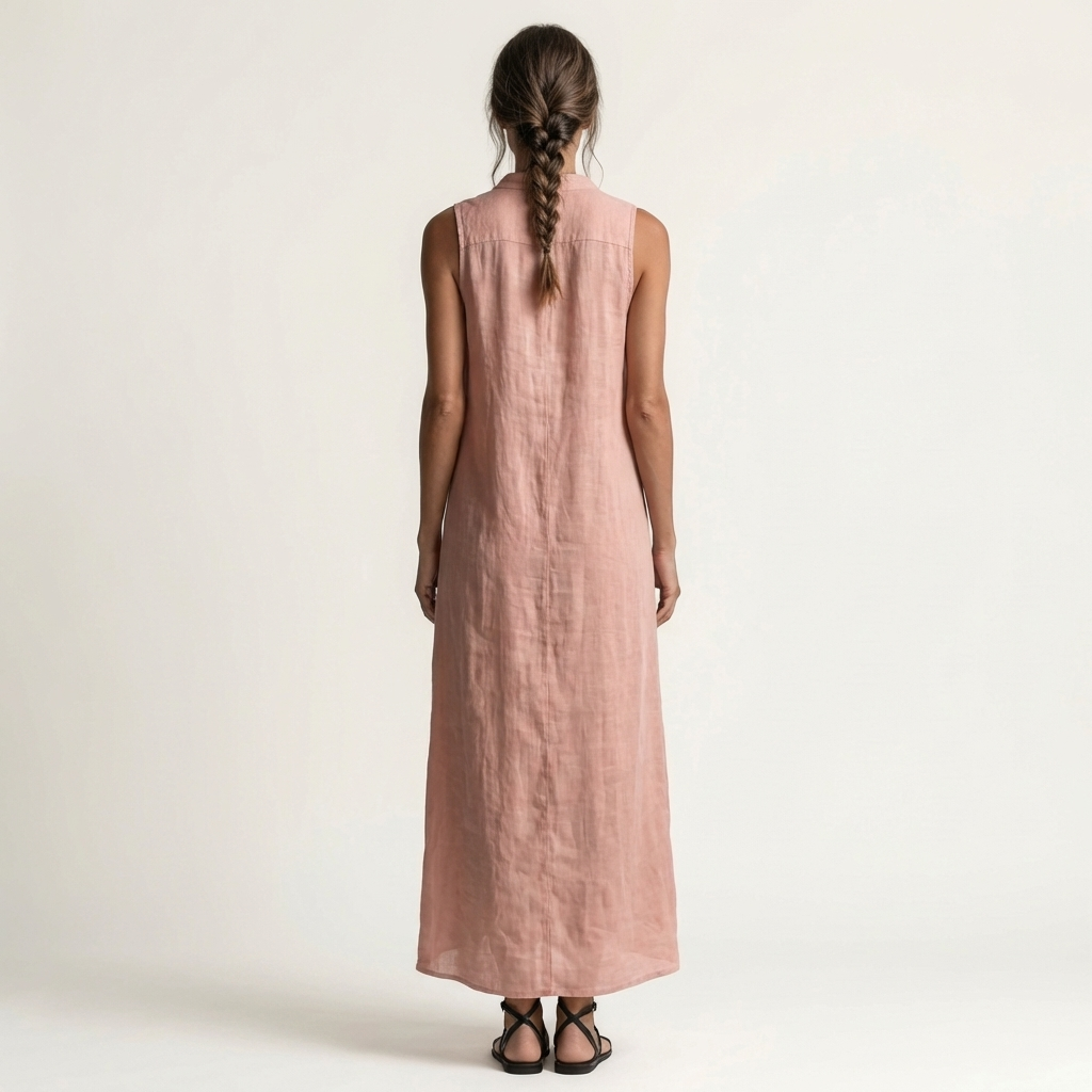 Maribel | Vestido maxi de lino con capucha y botones