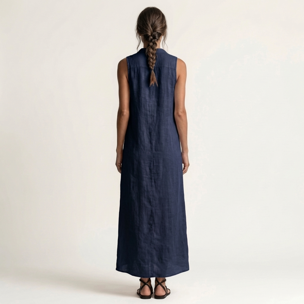 Maribel | Vestido maxi de lino con capucha y botones