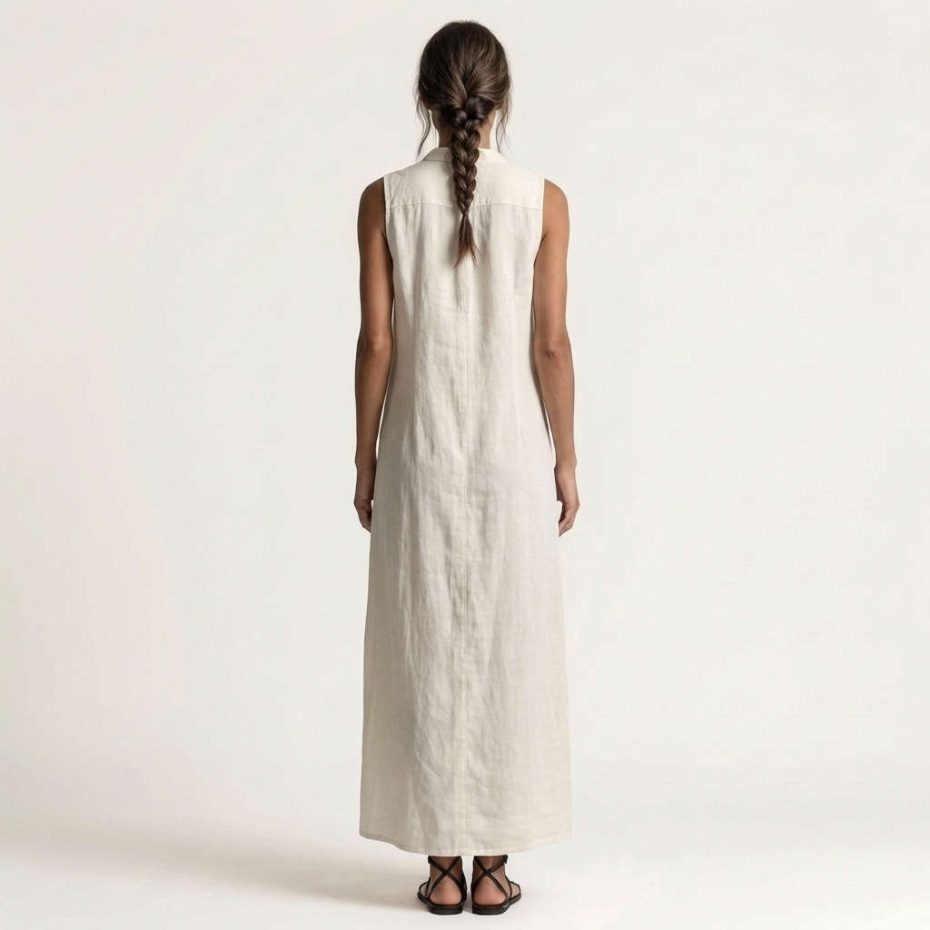 Maribel | Vestido maxi de lino con capucha y botones