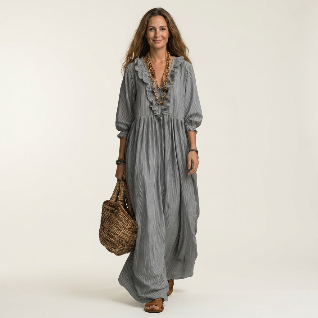 Yose | Maxi vestido a rayas con cuello en V