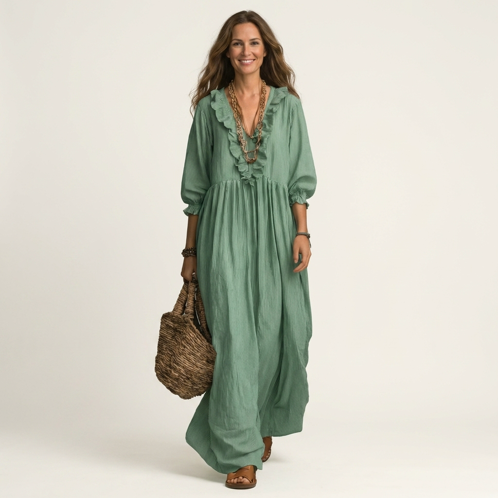 Yose | Maxi vestido a rayas con cuello en V