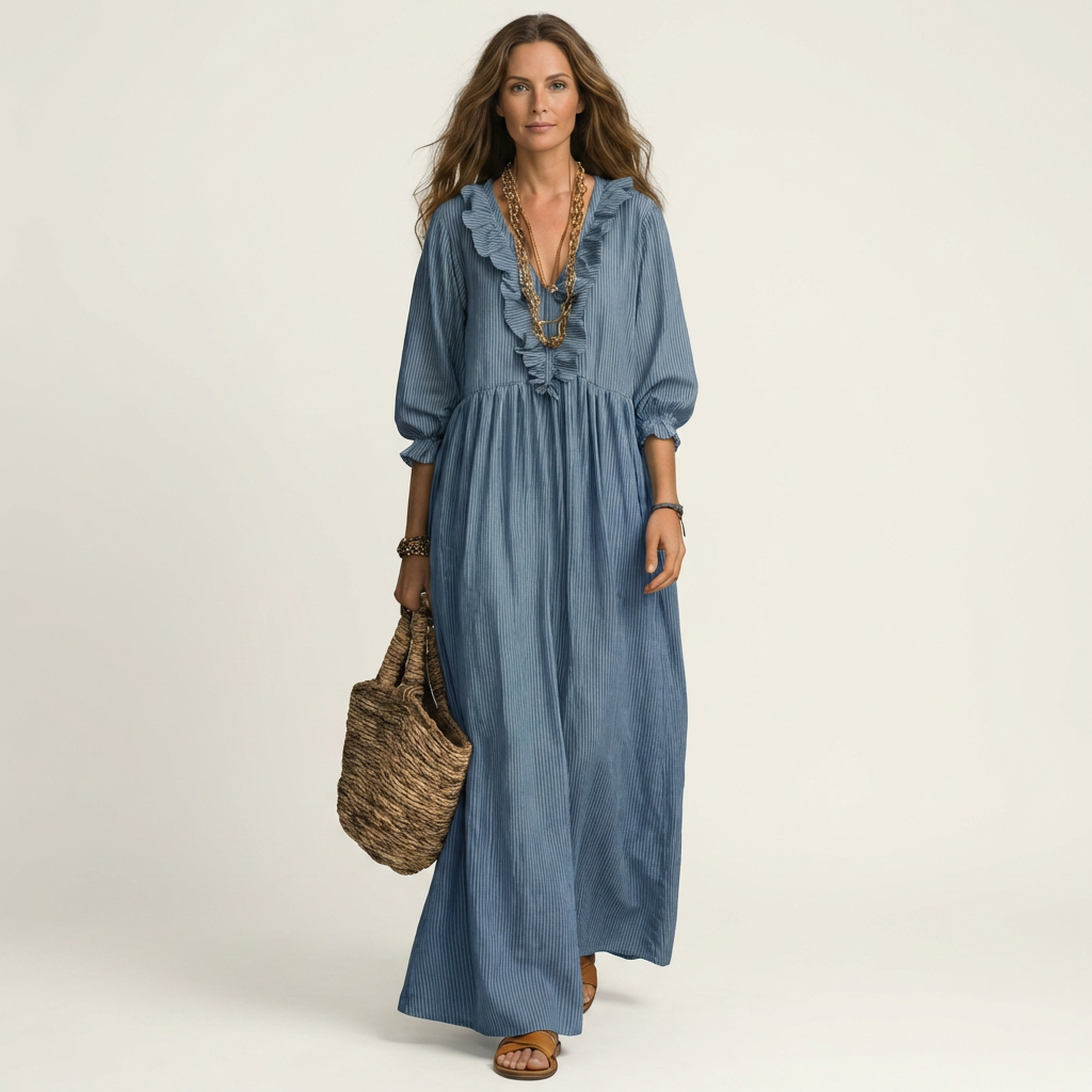 Yose | Maxi vestido a rayas con cuello en V