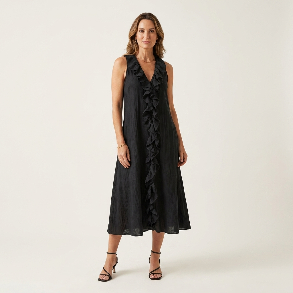 Melisa | Vestido maxi de lino sin mangas con volante
