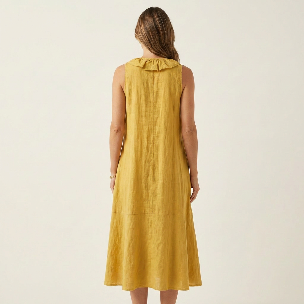 Melisa | Vestido maxi de lino sin mangas con volante