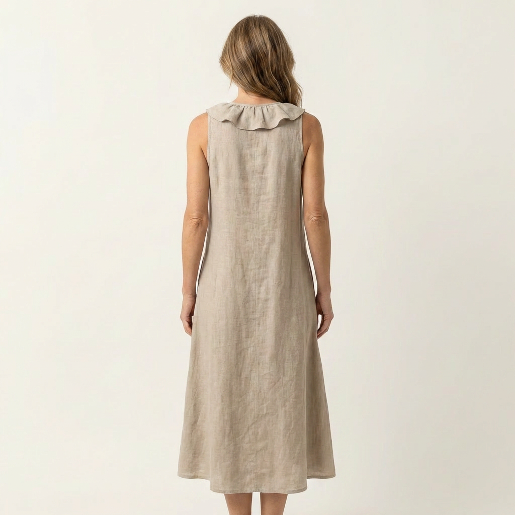 Melisa | Vestido maxi de lino sin mangas con volante