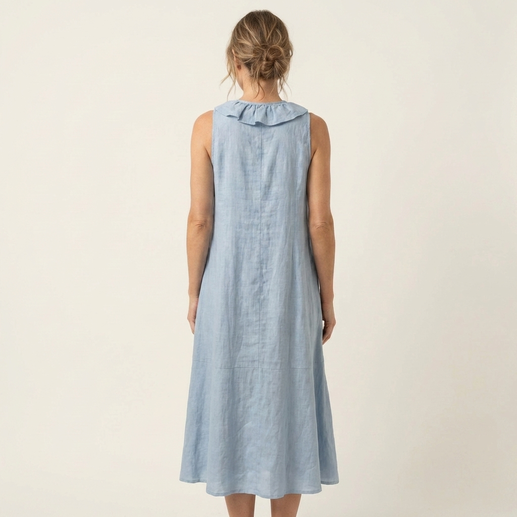 Melisa | Vestido maxi de lino sin mangas con volante