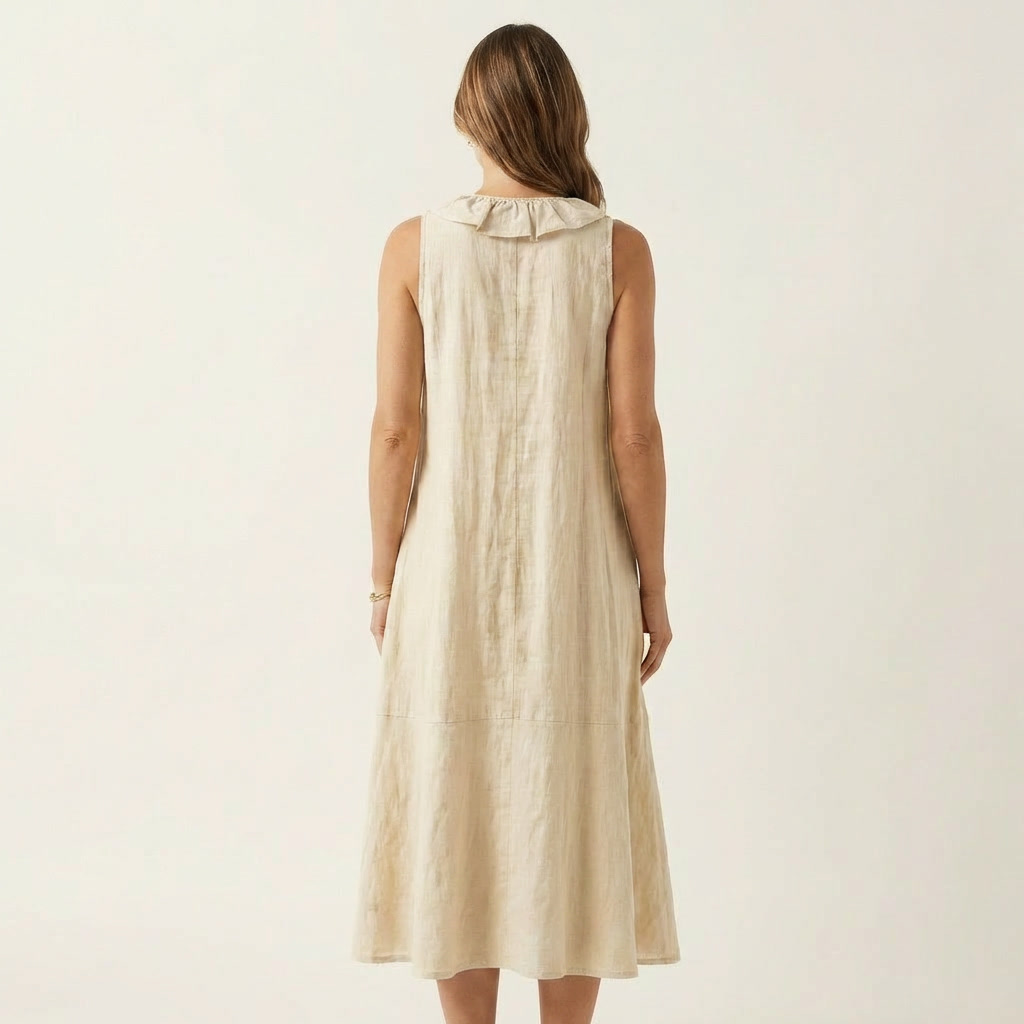 Melisa  | Vestido maxi de lino sin mangas con volante