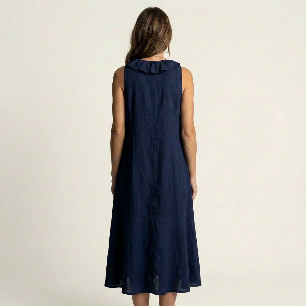 Melisa  | Vestido maxi de lino sin mangas con volante